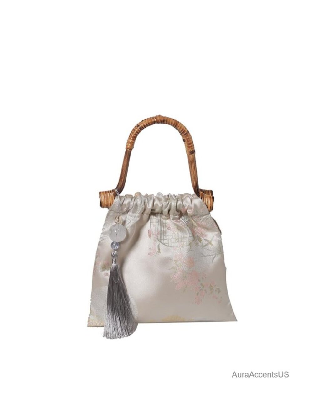 Oriental Classical Style Elegant Printed Handbag Wooden Handle Cheongsam Dinner